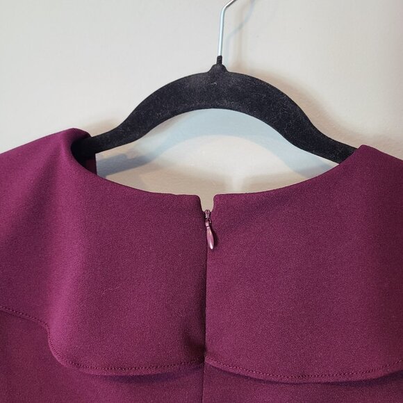 Lauren Ralph Lauren Sheath Dress Sz 16 Ruffle Front V Neck Purple Stretch Ruched - Picture 6 of 9